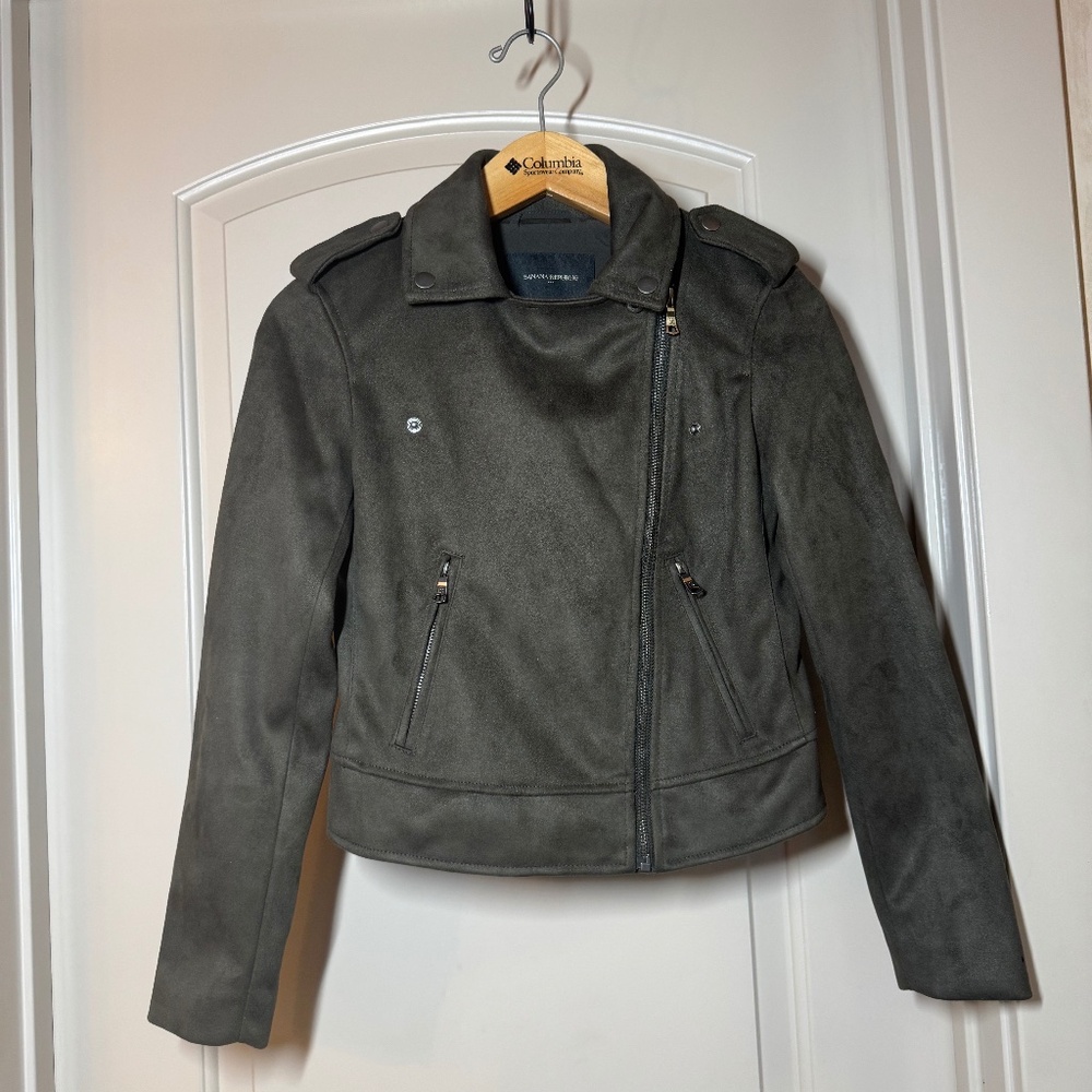 Banana Republic Vegan Suede Quilted Biker Jacket, Size XXS